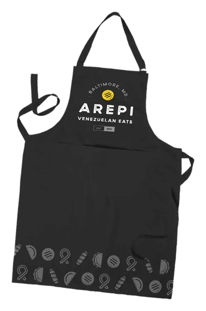 Black apron with the AREPI logo