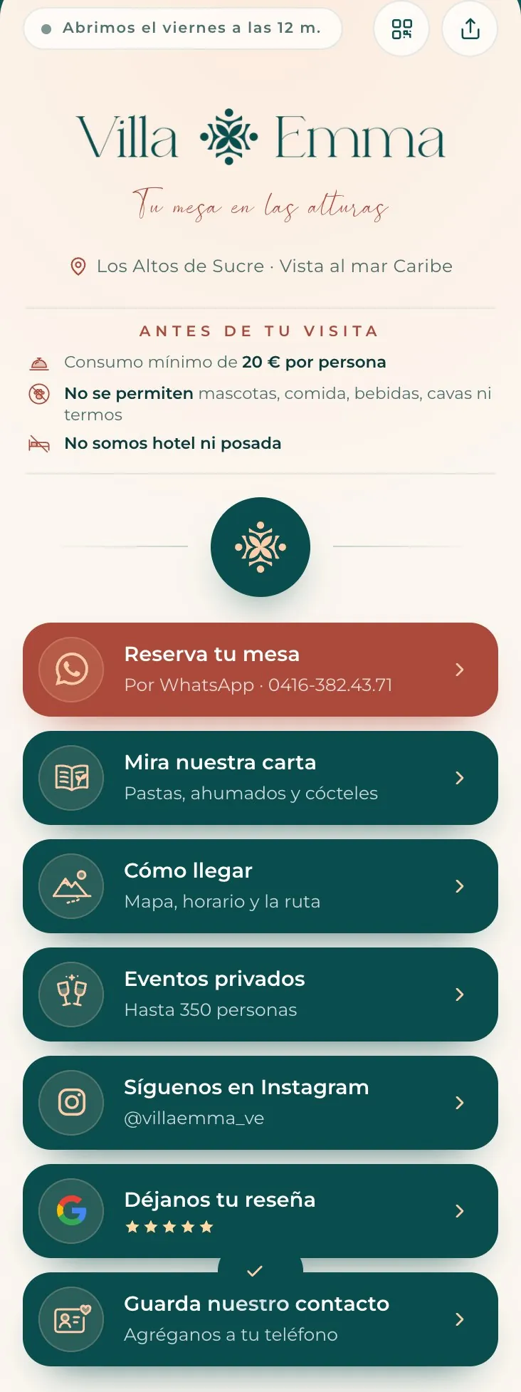 E-card de Villa Emma en un teléfono